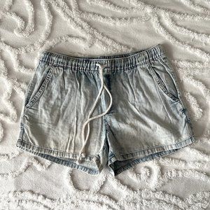 Acid Wash Elastic Waistband Denim Short